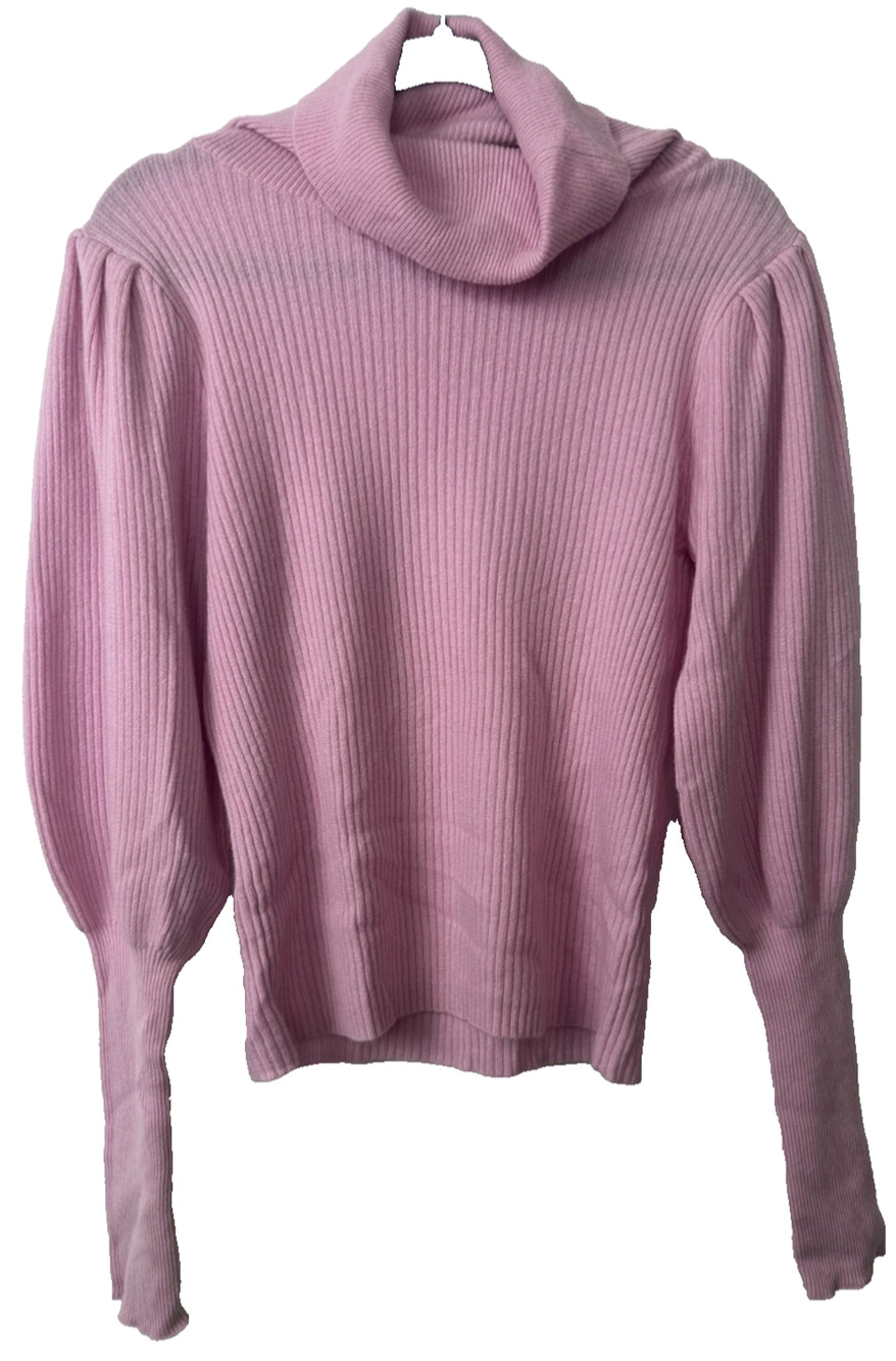MILLY NY Pink 100% Cashmere Turtleneck Sweater S Ribbed Fitted Designer A16